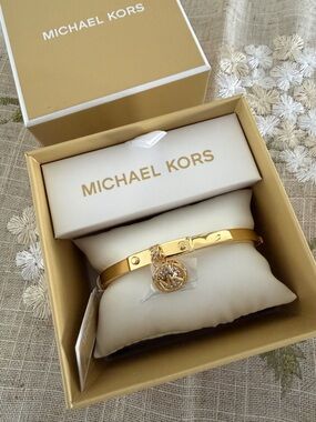 Michael Kors Gold Plated Bangle with Pave Charm